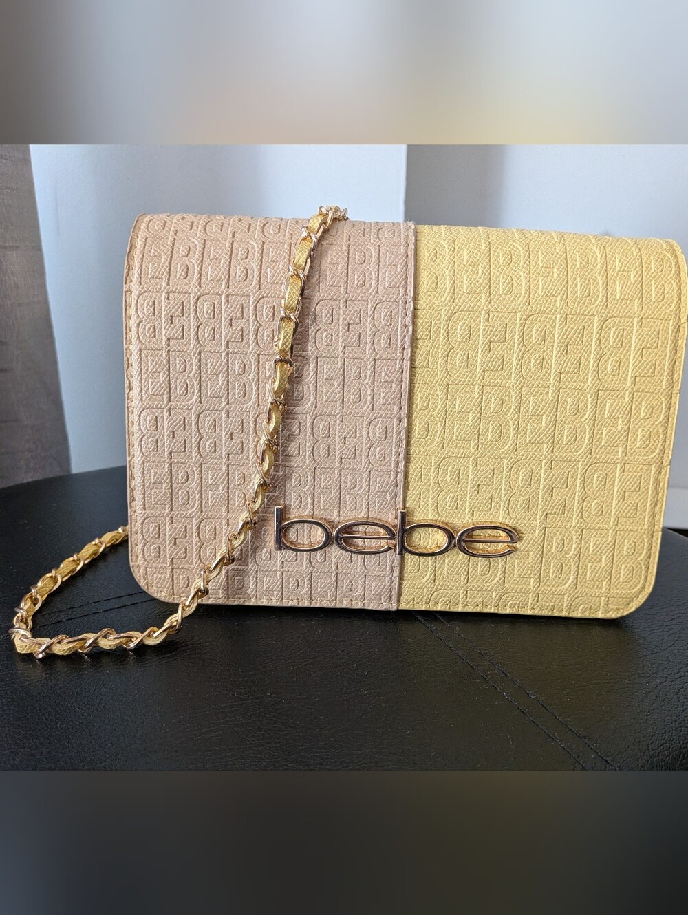Bebe Ailey Embossed Crossbody Bag – Pale Yellow & Taupe